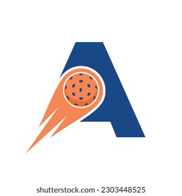 Initial Letter A Pickleball Logo Concept With Moving Pickleball Symbol. Pickle Ball Logotype Vector Template