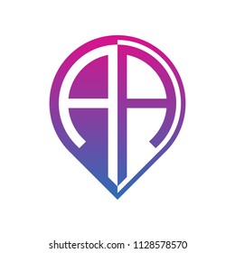 initial letter pin logo blue purple