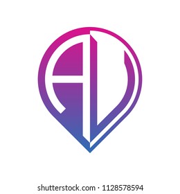 initial letter pin logo blue purple