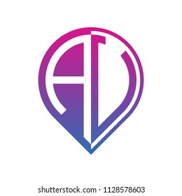 initial letter pin logo blue purple