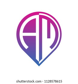 initial letter pin logo blue purple