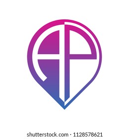 initial letter pin logo blue purple
