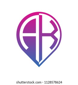 initial letter pin logo blue purple
