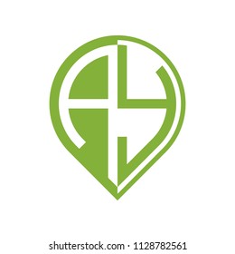 initial letter pin logo green