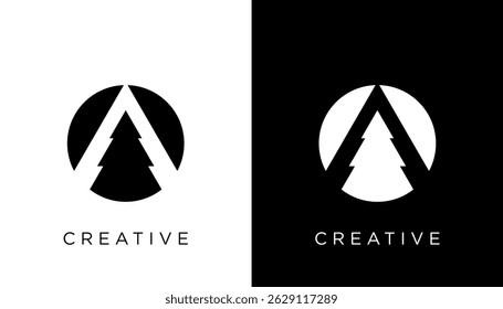 Una letra inicial árbol de pino al aire libre Logo Diseño Icono Vector Elemento de Plantilla 
