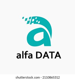 Initial A Letter with Pixel for Data Solution, Fiber Optic Company Logo