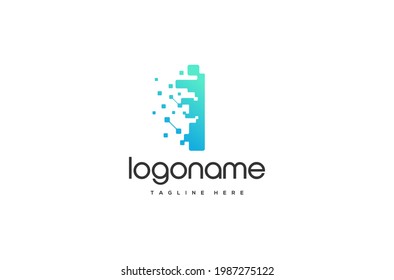 Initial Letter I pixel digital technology logo