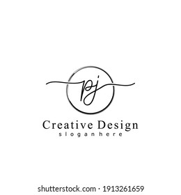 Initial letter PJ calligraphy handwritten logo. Handwritten alphabet in the logo template. Letters and Alphabet for your logo design.