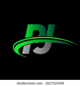initial letter PJ logotype company name colored green and black swoosh design. vector logo for business and company identity.