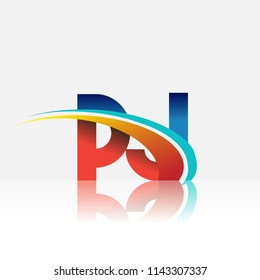 initial letter PJ logotype company name colored red and blue and swoosh design. vector logo for business and company identity.

