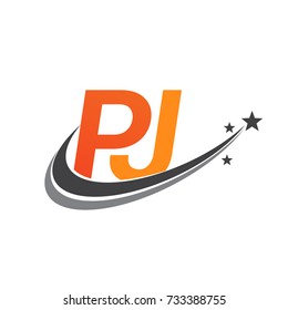 initial letter PJ logotype company name colored orange and grey swoosh star design. vector logo for business and company identity.