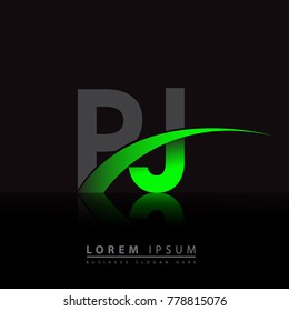 initial letter PJ logotype company name colored green and black swoosh design. vector logo for business and company identity.
