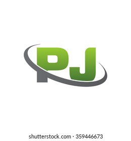 initial letter PJ swoosh ring company logo green gray