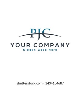 Initial letter PJC, overlapping movement swoosh horizon logo company design inspiration in blue and gray color vector