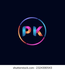 Letra inicial logotipo redondeado de la curva PK, gradiente brillante brillante brillante brillante brillante 