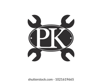 Initial letter PK logo automotive club with crossed wrench black