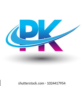 initial letter PK logotype company name colored blue and magenta swoosh design. vector logo for business and company identity.
