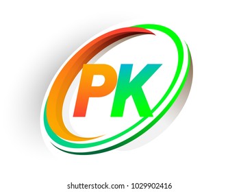 initial letter PK logotype company name colored orange and green circle and swoosh design, modern logo concept. vector logo for business and company identity.