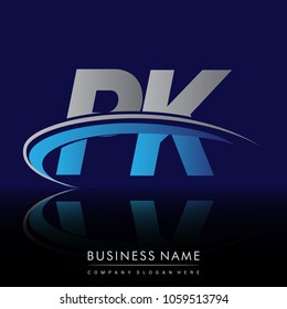 initial letter PK logotype company name colored blue and grey swoosh design. vector logo for business and company identity.