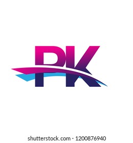 initial letter PK logotype company name colored blue and magenta swoosh design. vector logo for business and company