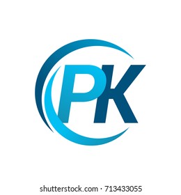 initial letter PK logotype company name blue circle and swoosh design. vector logo for business and company identity.