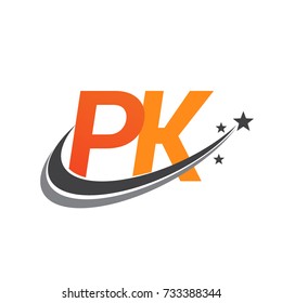 initial letter PK logotype company name colored orange and grey swoosh star design. vector logo for business and company identity.