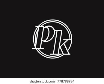 Initial letter pk lowercase outline inside the circle logo template white on black background