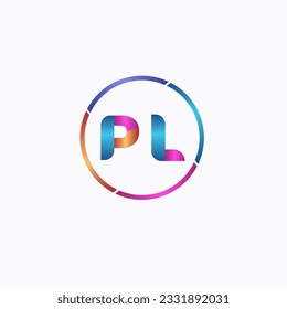 Initial letter PL curve rounded logo, gradient vibrant colorful glossy 