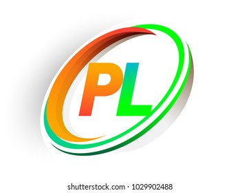 initial letter PL logotype company name colored orange and green circle and swoosh design, modern logo concept. vector logo for business and company identity.