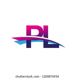 initial letter PL logotype company name colored blue and magenta swoosh design. vector logo for business and company