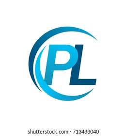initial letter PL logotype company name blue circle and swoosh design. vector logo for business and company identity.