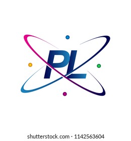 initial letter PL logotype science icon colored blue, red, green and yellow swoosh design. vector logo for business and company identity.
