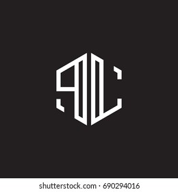 Initial letter PL, minimalist line art monogram hexagon shape logo, white color on black background