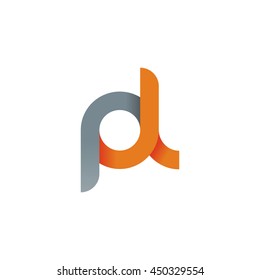 initial letter pl modern linked circle round lowercase logo orange gray