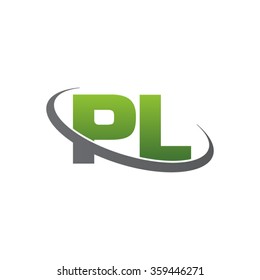 initial letter PL swoosh ring company logo green gray