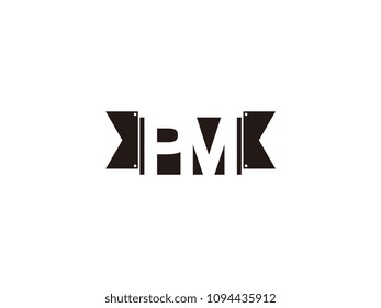Initial letter pm black ribbon logo design
