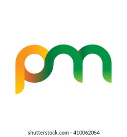 initial letter pm linked round lowercase logo orange green