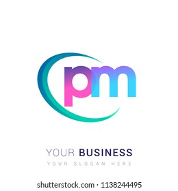 initial letter PM logotype company name, coloreful and swoosh design. vector logo for business and company identity.