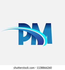 initial letter PM logotype company name colored blue and swoosh design. vector logo for business and company identity.
