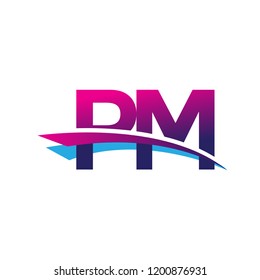 initial letter PM logotype company name colored blue and magenta swoosh design. vector logo for business and company