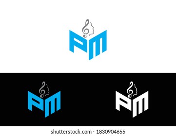 Logo de la carta inicial PM Music o Vector de diseño de iconos 