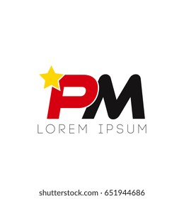 Initial letter pm yellow star logo red black