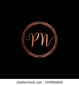 initial letter PN handwriting with circle element template. Creative beauty fashion or clothing. Initial logo of the couple's name in the style of a hand drawing for the concept of marriage - vector