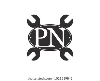 Initial letter PN logo automotive club with crossed wrench black