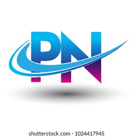 initial letter PN logotype company name colored blue and magenta swoosh design. vector logo for business and company identity.
