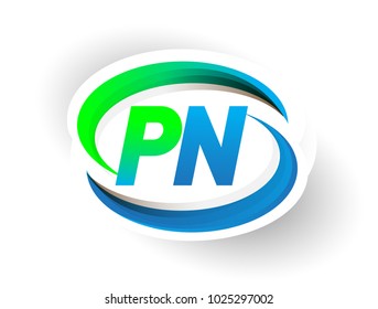 initial letter PN logotype company name colored blue and green swoosh design, modern logo concept. vector logo for business and company identity.