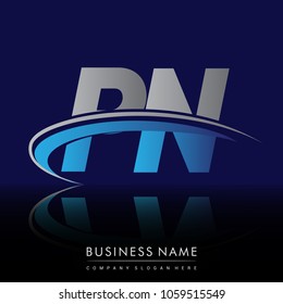 initial letter PN logotype company name colored blue and grey swoosh design. vector logo for business and company identity.