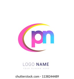 initial letter PN logotype company name, coloreful and swoosh design. vector logo for business and company identity.