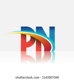 initial letter PN logotype company name colored red and blue and swoosh design. vector logo for business and company identity.
