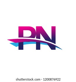 initial letter PN logotype company name colored blue and magenta swoosh design. vector logo for business and company